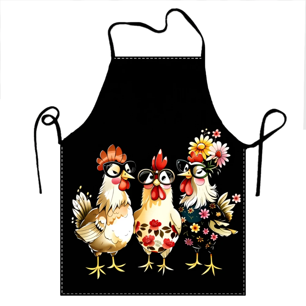 Chicken Apron With Cute Roosters And Flowers Design For Cooking And Baking Kitchen Wear