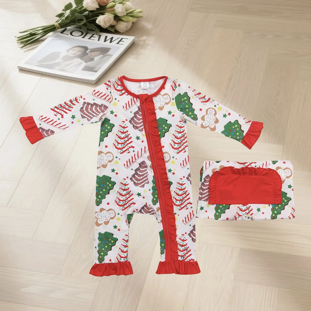 

10.3 Baby Girls Winter Rompers Baby Infant Girls Christmas Tree Cake Long Sleeve Zip Rompers