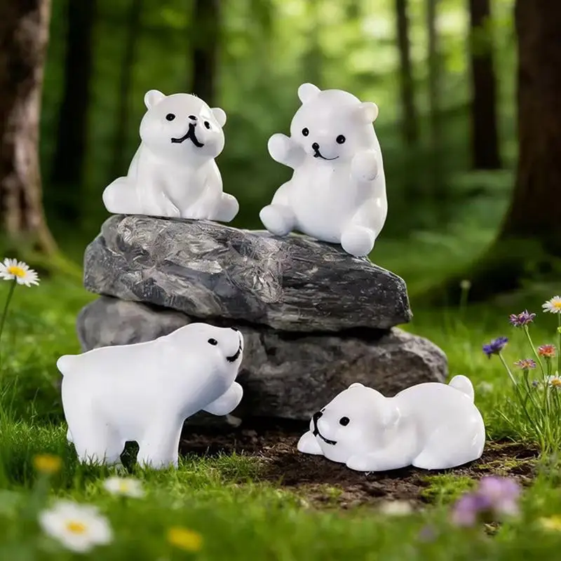 (BF06)4pc Miniature Polar Bear Figurine Resin Crafted Handicraft Simulation DIY Aquarium Landscape Dollhouse Bonsai Ornament