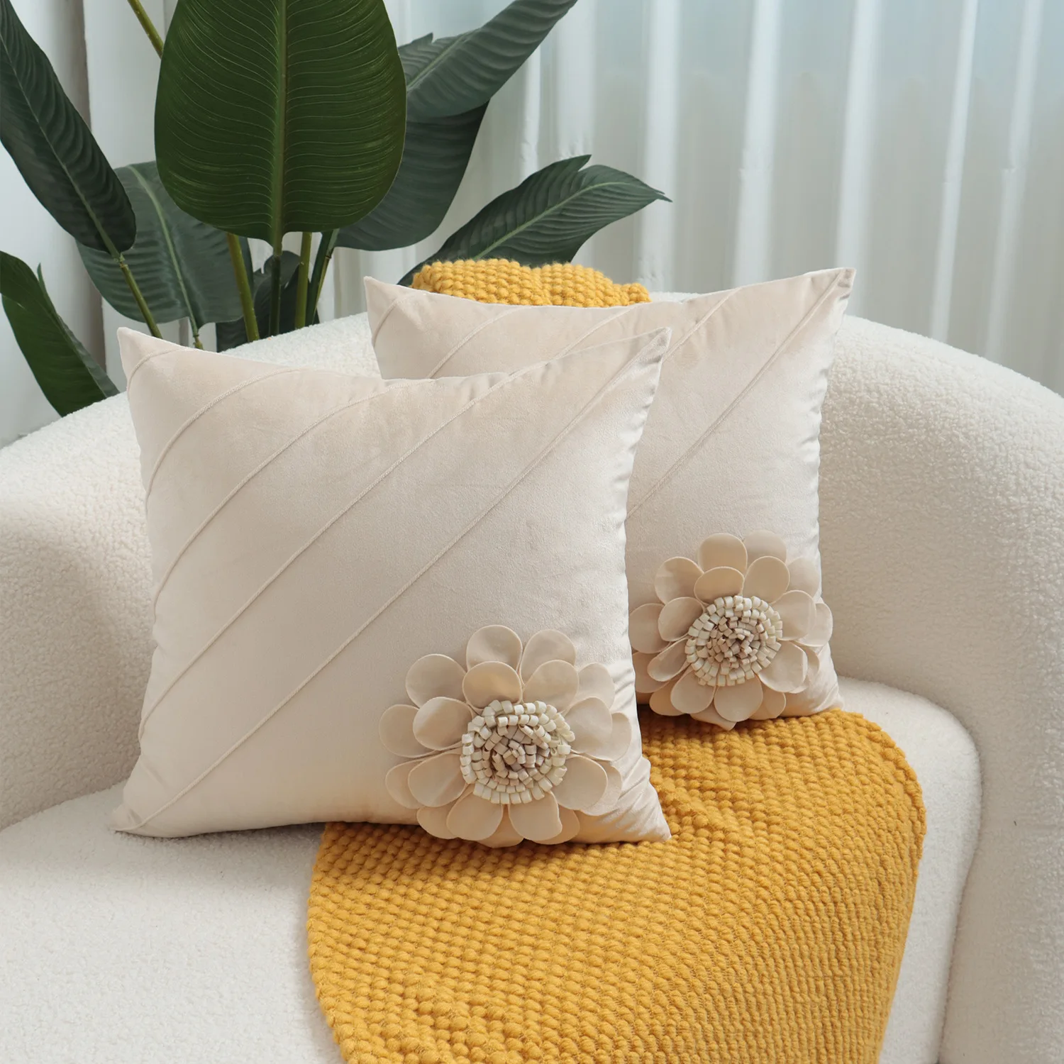 

3D Sunflower Pillow Cover | Modern Textured Embroidery Throw Cushion Case for Sofa Bed Decor | Home Decorative Pillow Cover
