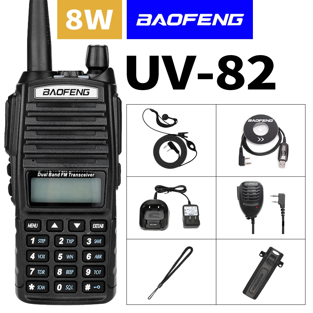 

High Power 5W/8W Baofeng UV-82 Walkie Talkie Uv82 Dual Band Vhf/Uhf Fm Transceiver 10Km Lange Afstand Jagen Tweerichtingsham