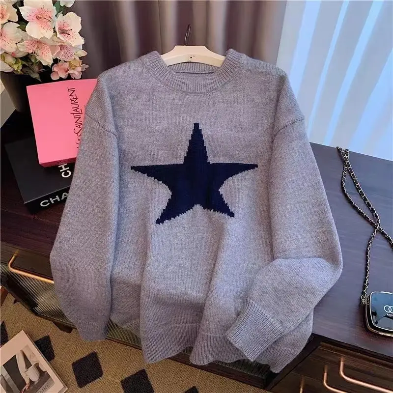 Five Pointed Star High-end and Super Beautiful Sweater Women\'s Autumn and Winter Lazy Style Loose Base Knit Sweater Top