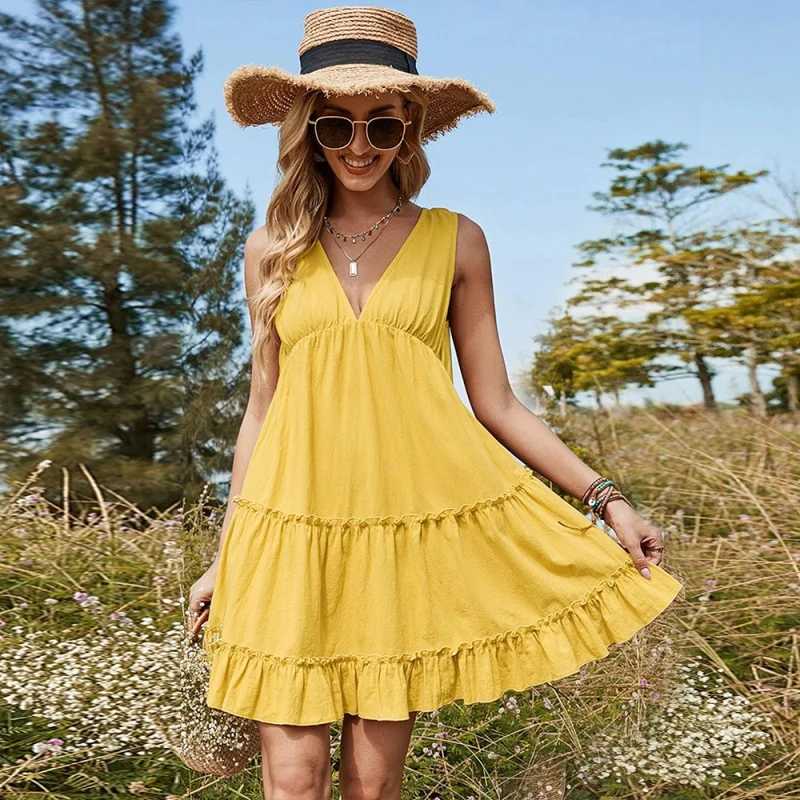 

YQ1-Summer New Hot ItemVSimple Country Style Collar Dress for Women Elegant Versatile Dress with Shoulder Straps