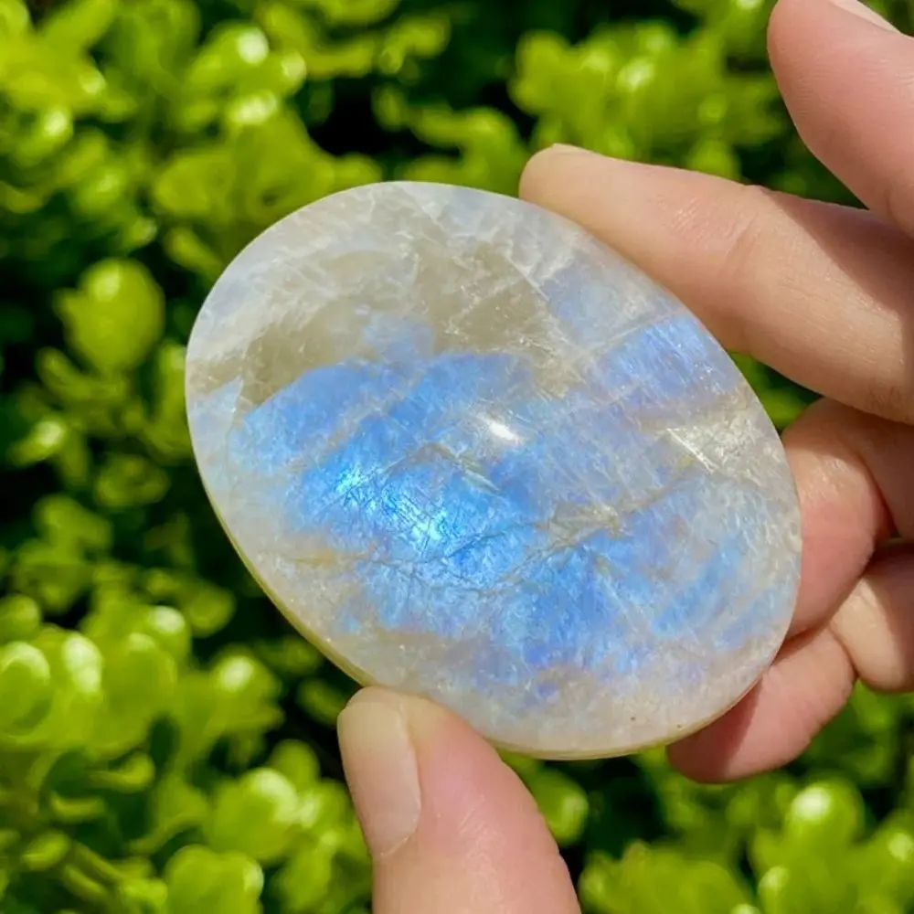 

Natural Blue Flash Moonstone Palm Stone Hand Polished White Moonstone Crystal Healing Gemstone for Meditation Jewelry Making