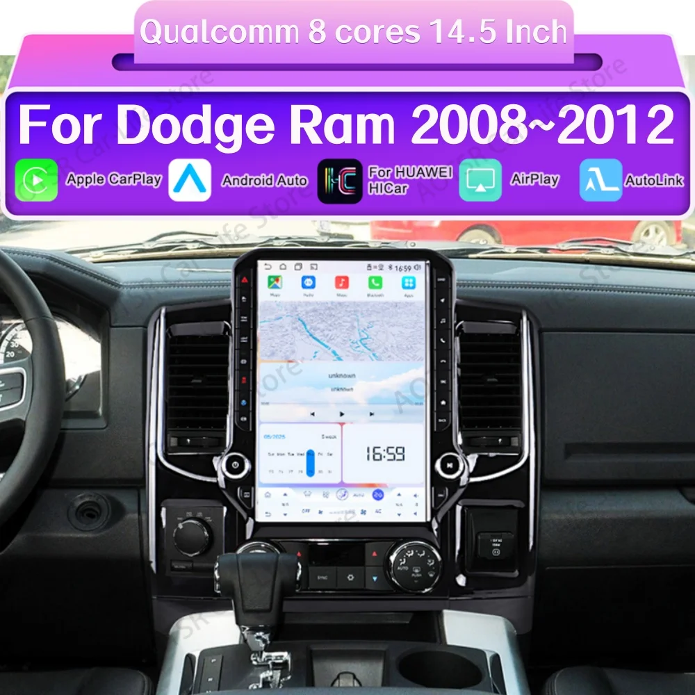 For Dodge Ram 2008~2012 Android 15 Auto Carplay Car Radio Stereo Player GPS Navigation Automotive Multimedia Auto IPS Head Unit