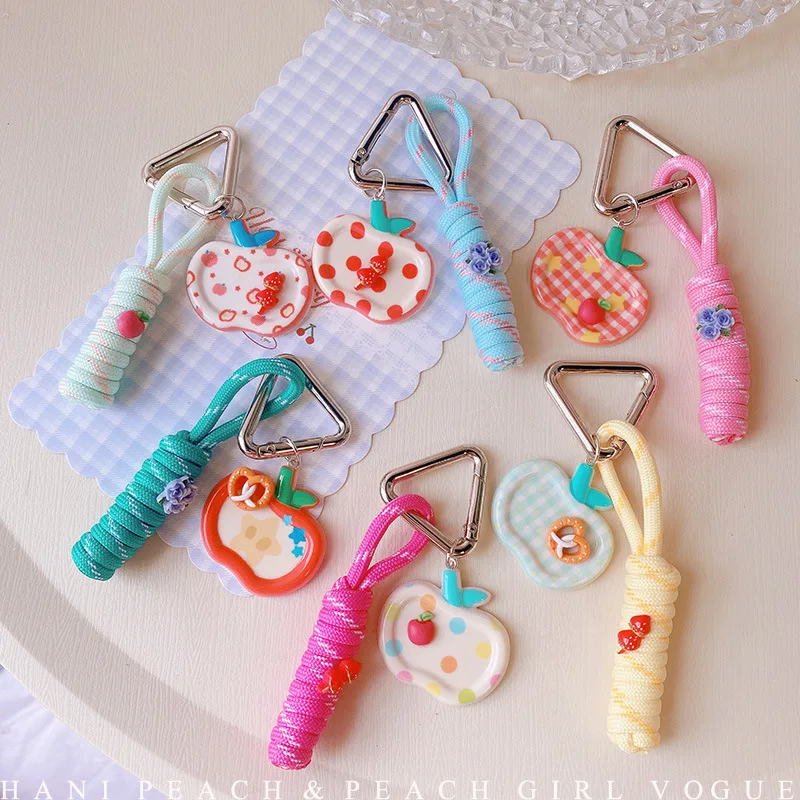 HD4439A06 Alkaline water knot lattice polka dot Apple creative braided rope keychain pendant bag pendant mobile phone chain