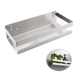 Bathroom Shelf Stainless Steel Square Self-Adhesive Organizer Wall Mount Shower Shampoo Holder Kitchen Condiment Storage Rack