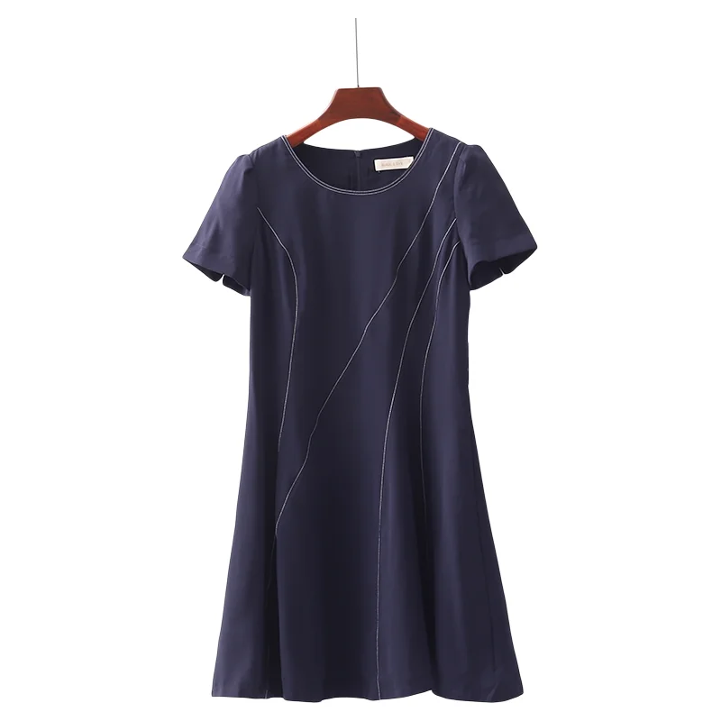 Vestido de Chiffon Bordado de Dupla Camada para Mulheres da Marca Dai, E e Simples, Decote Redondo, Cintura Alta, Saia...