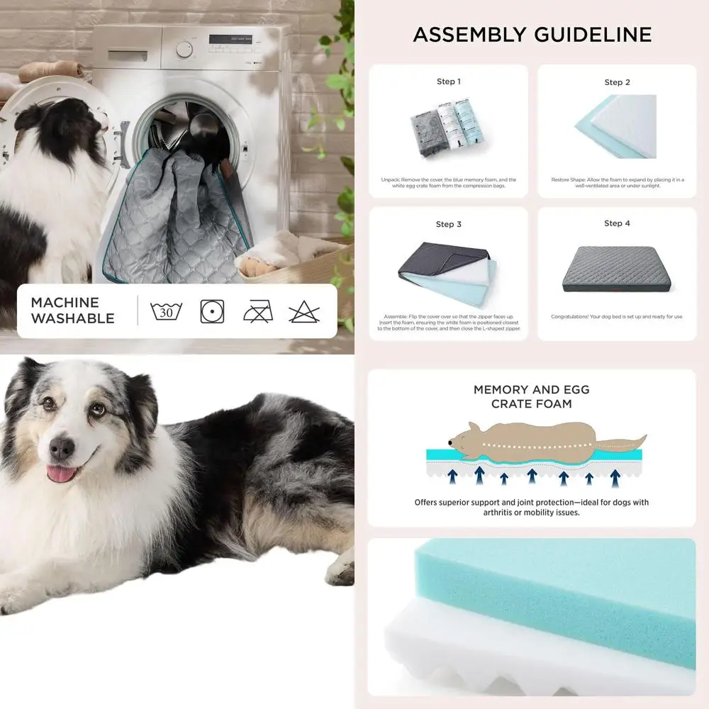 

Очень большая ортопедическая кровать для собак — матрас из пены с эффектом памяти XL со съемным чехлом, подходит для домашних животных до 100 фунтов, 41x29x4 дюймов,