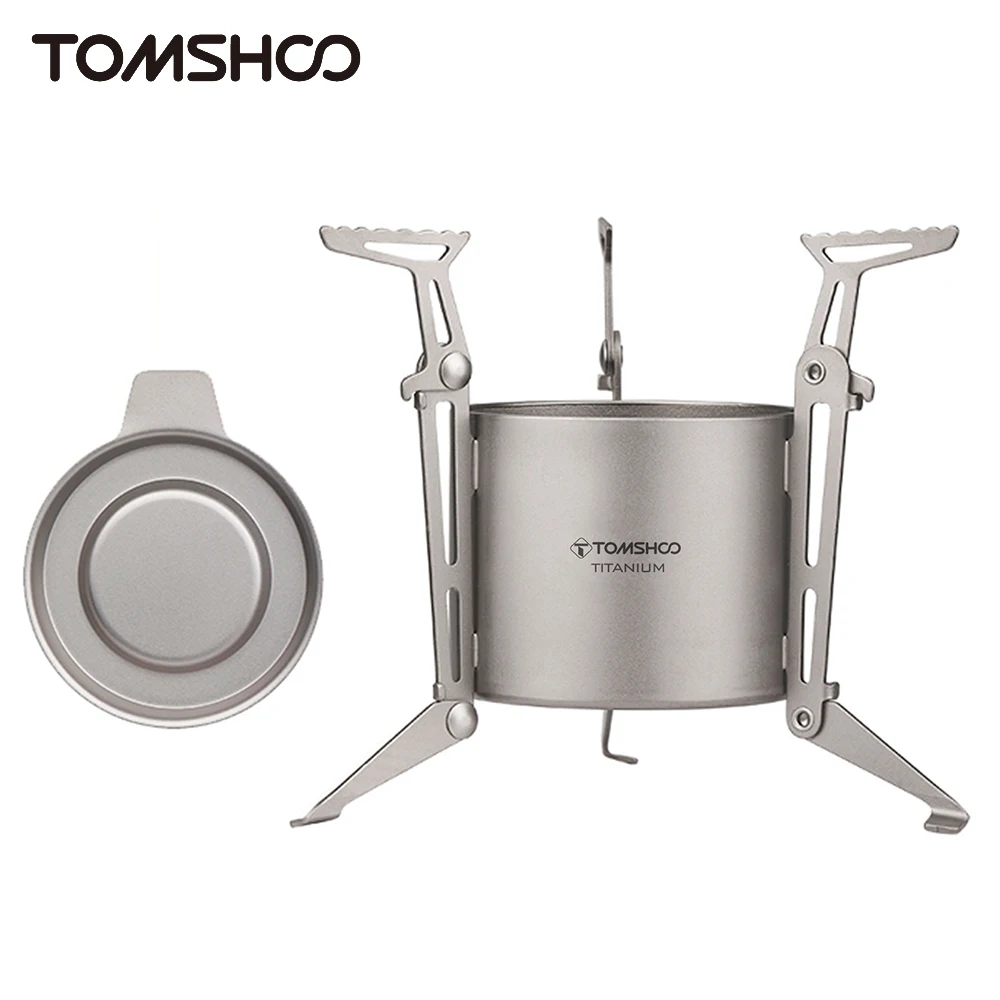 TOMSHOO Titanium Alcohol Stove with Lid Foldable Legs and Pot Supports for Camping Hiking Backpacking Outdoor Alcohol Burner