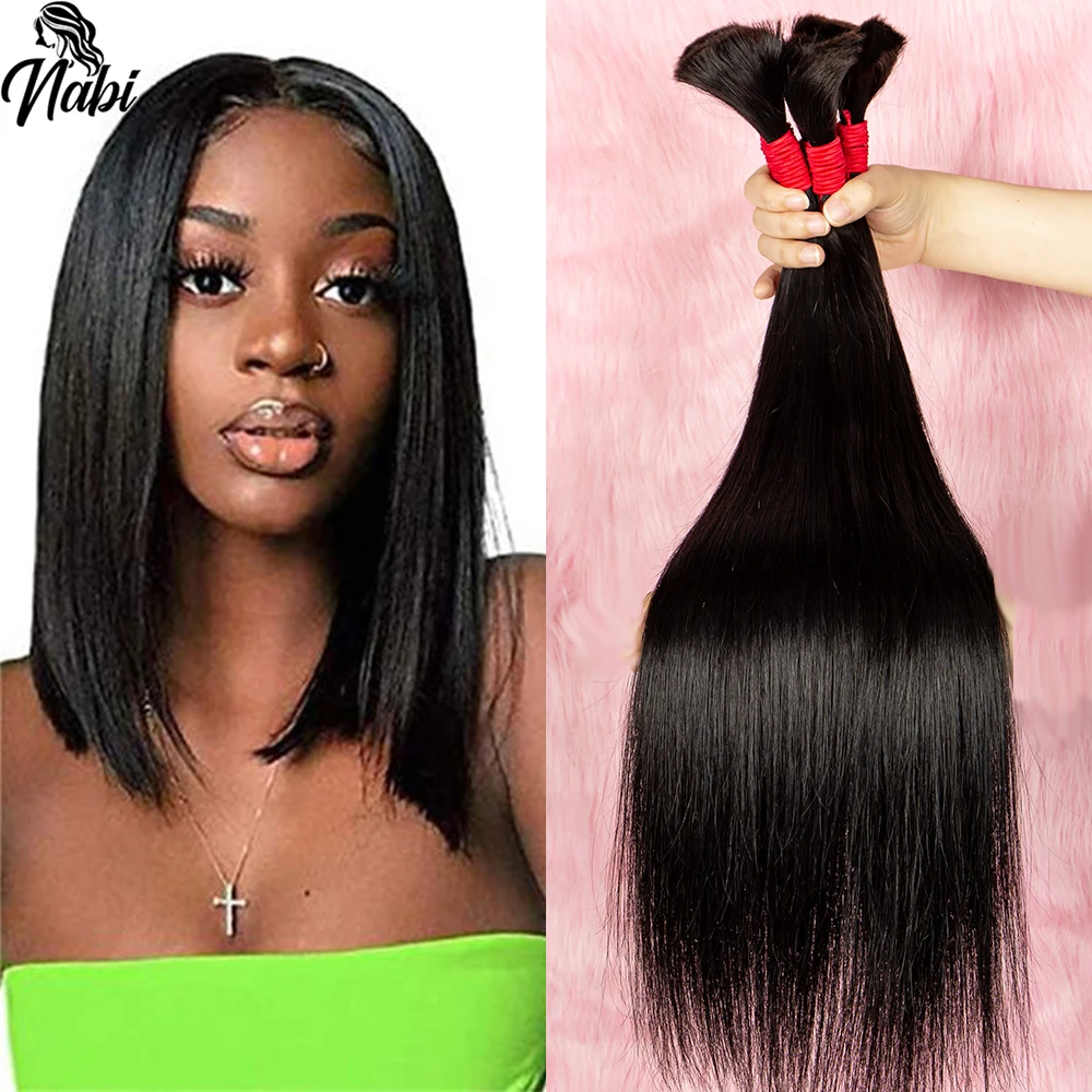 

Nabi Hair Braiding Bundles Straight Hair Extensions Bulk Human Hair Bundle Extension Virgin Human Hair for Women braid