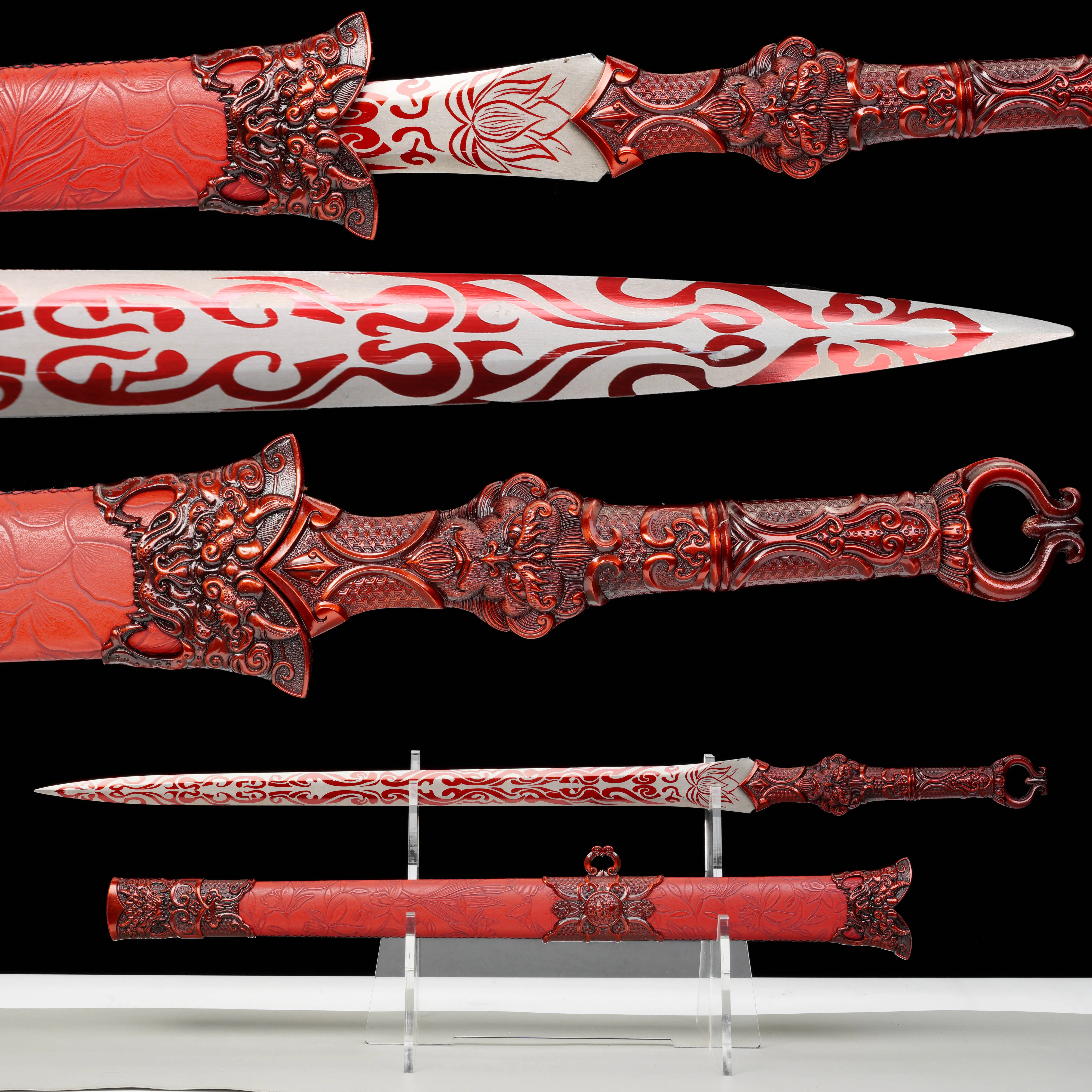 Chinese red samurai sword katana,unique gift for martial arts enthusiasts collecting kung fu martial arts handcrafted Full Tang