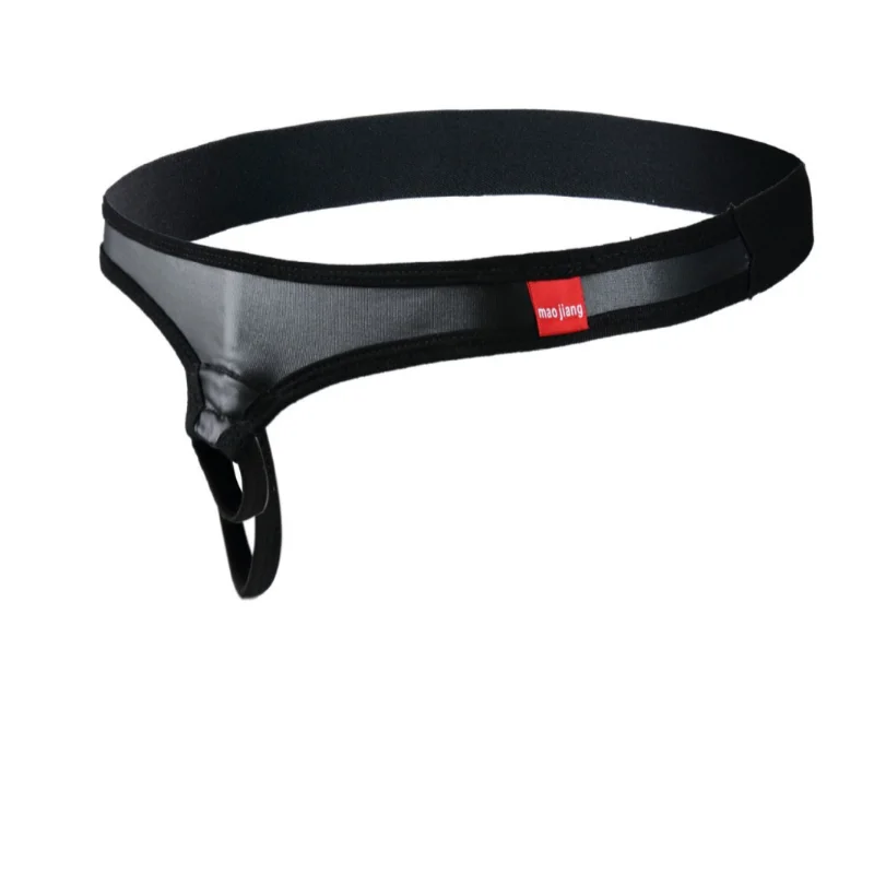 New Men's Underwear Imitation Leather Backless Jockstrap String With Rings Sexy Low-Rise Thong Ultra-Thin Bikini Thongs Man