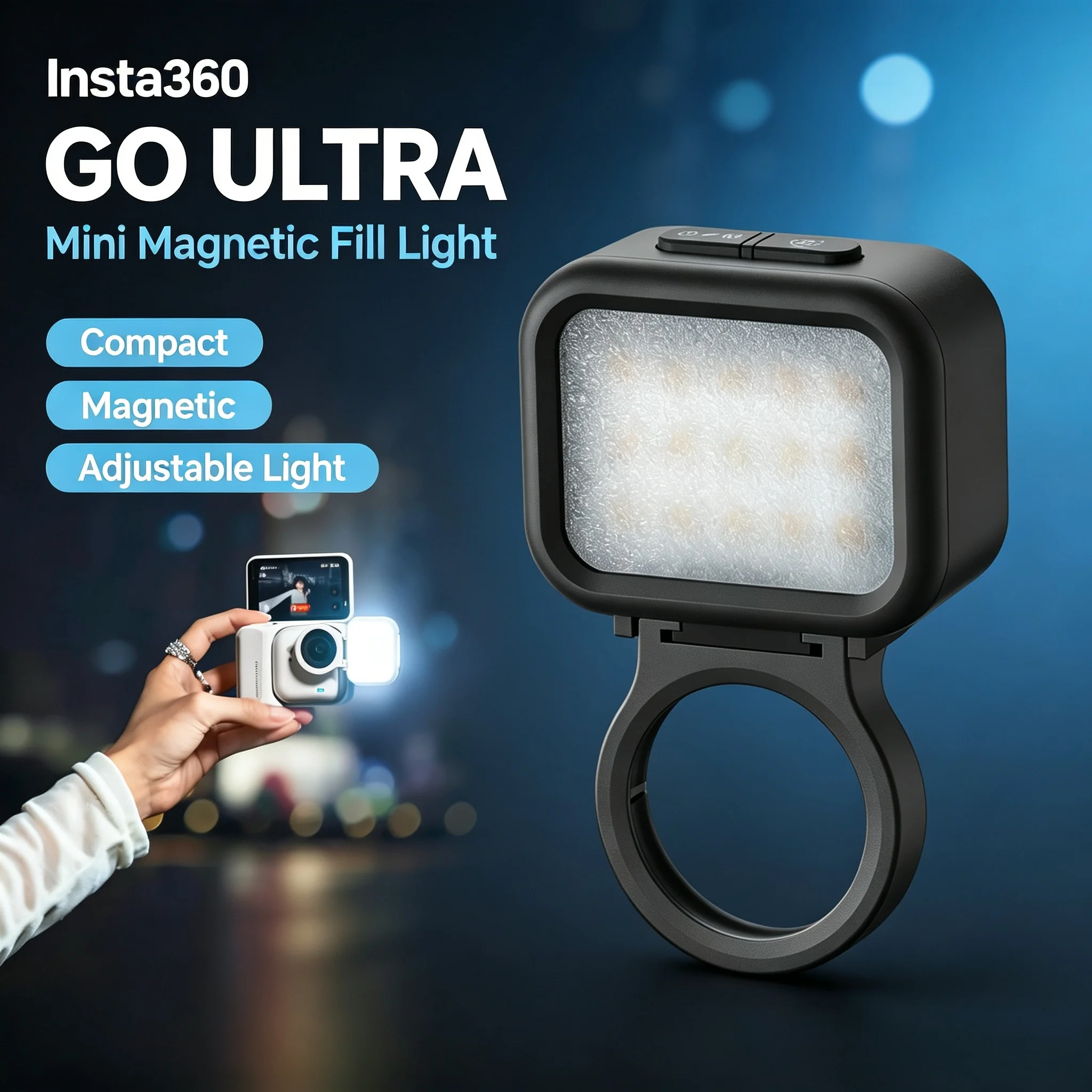 Mini Magnetic Fill Light for Insta360 GO Ultra Adjustable Brightness Color Temp LED Video Light for Vlog Portrait Shooting
