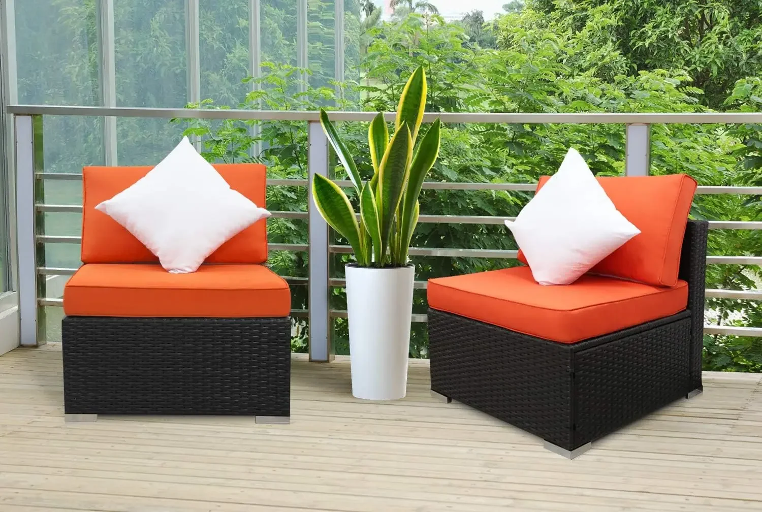 PE Wicker Sofa Outdoor Loveseat 2 Piece Patio Couch with Washable Couch Cushions, Outdoor Sectional Furniture Sofa Sets