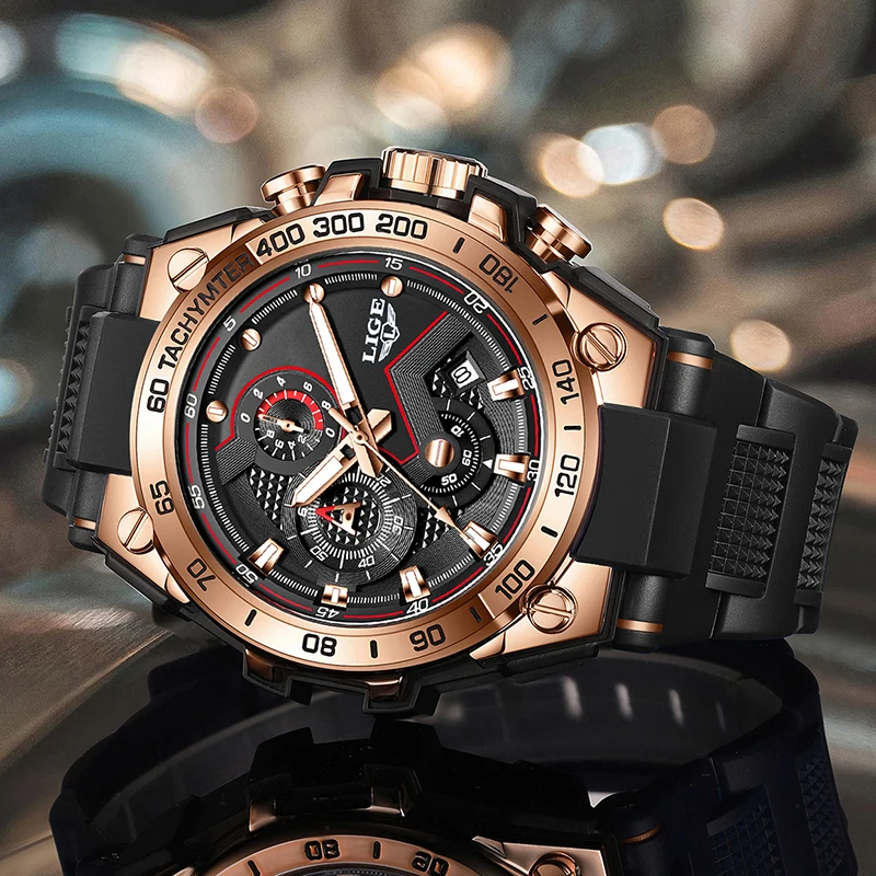 LIGE Military Quartz Watch For Men Top Brand Luxury Silicone Men's Watch Fashion Waterproof Sports Chronograph Relogio Masculino