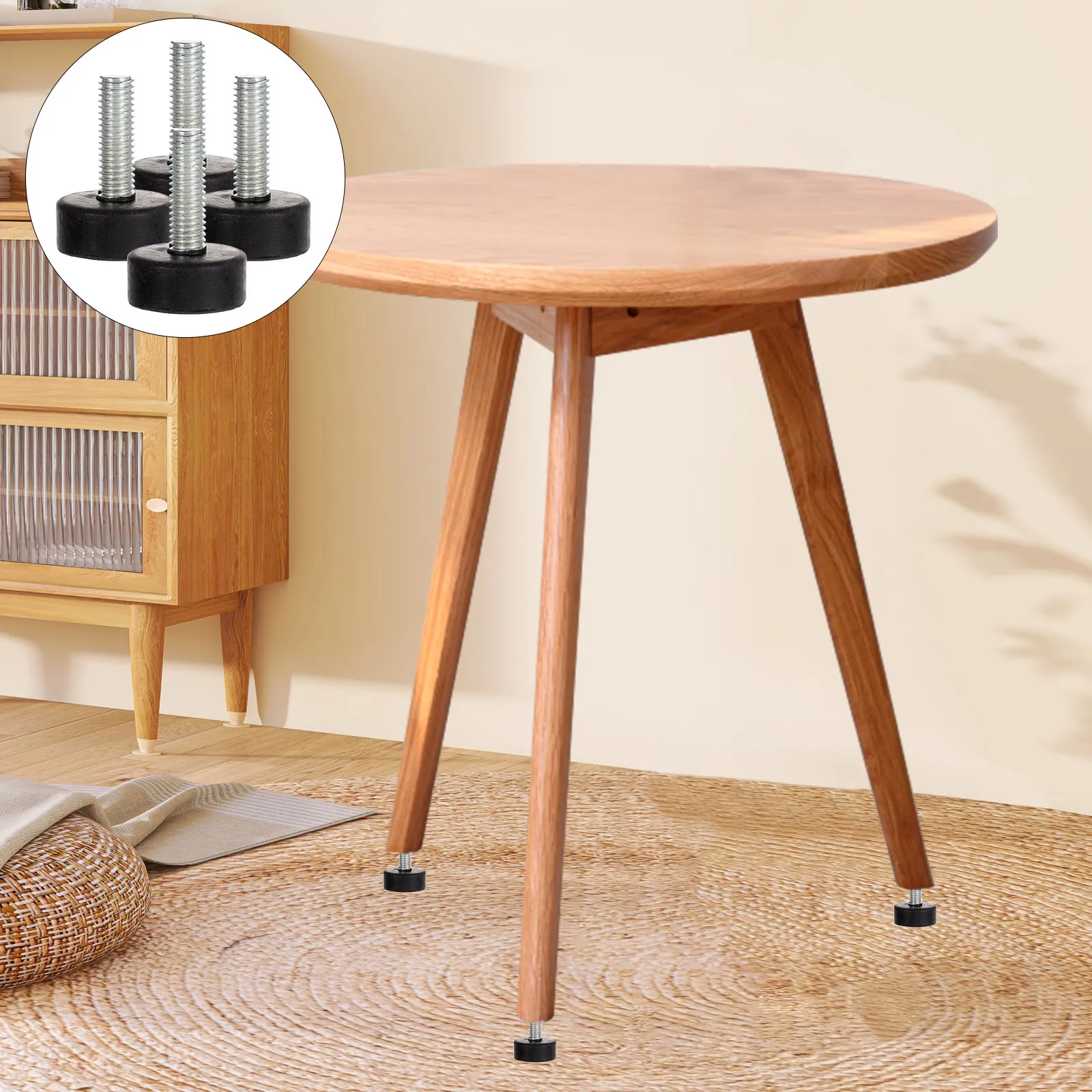 4pcs Adjustable Rubber Feet Furniture Levelers 25mm M8 Screw Heavy Duty Non Slip Shock Absorption Table Leg Protectors