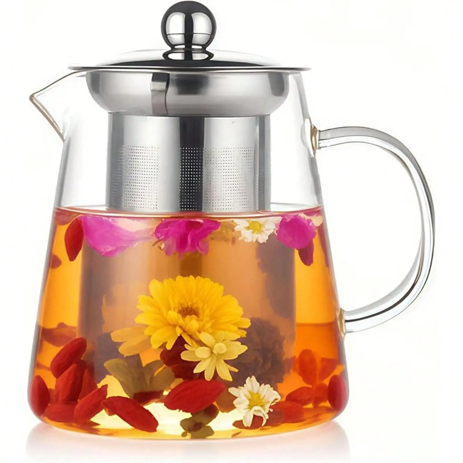 

Glass Teapot With Stainless Steel Infuser, Borosilicate Tea Kettle, Clear Tea Maker For Loose Leaf Tea (550ML)