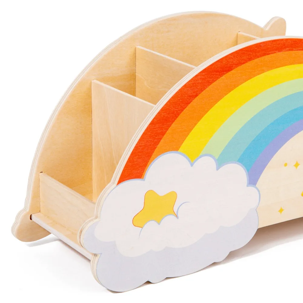 Cloud Rainbow Pen Holder Multifunctional Cute Cartoon Wooden Pen Holder Large Capacity Pencilcase Desktop Ornaments