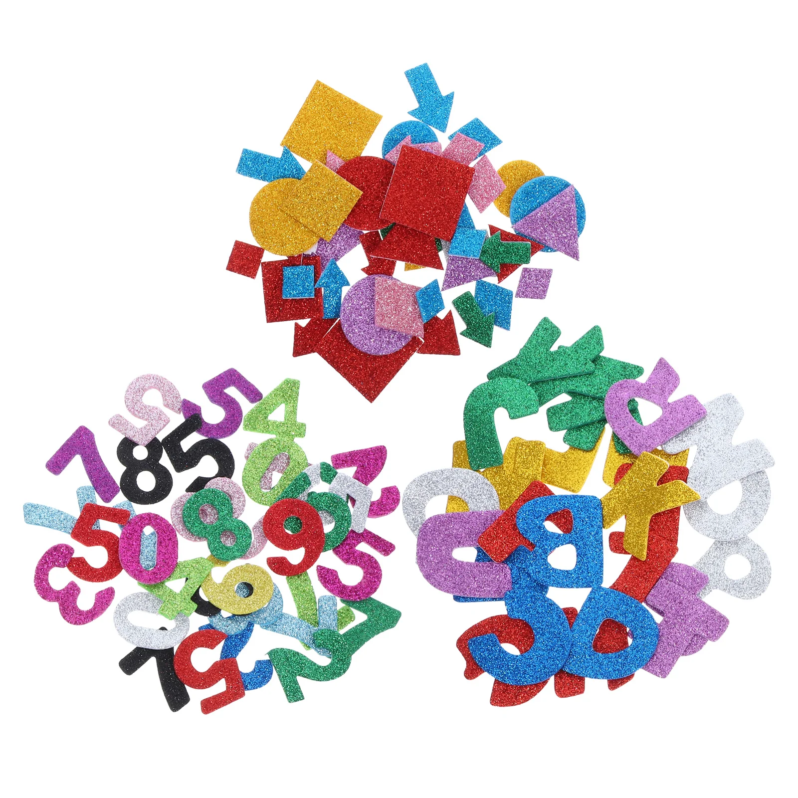 3 مجموعات من ملصقات الحروف اللامعة بالترتر، أرقام أبجدية كبيرة ذاتية اللصق، أشكال لوحة إعلانات حرفية للفصل الدراسي