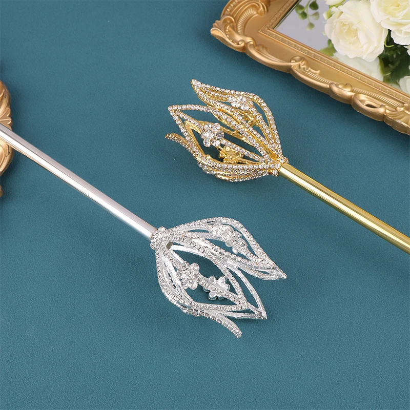 High Quality Fairy Princess Queen Flower Tulip Scepter Faux Rhinestone Decor Wand Award Ceremony Accessories