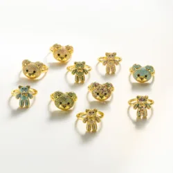 HECHENG, Bear Rings For Women Cute Animal Brass 18K Gold Plated Adjustable Ring Fashion Party Jewelry Gift Femme