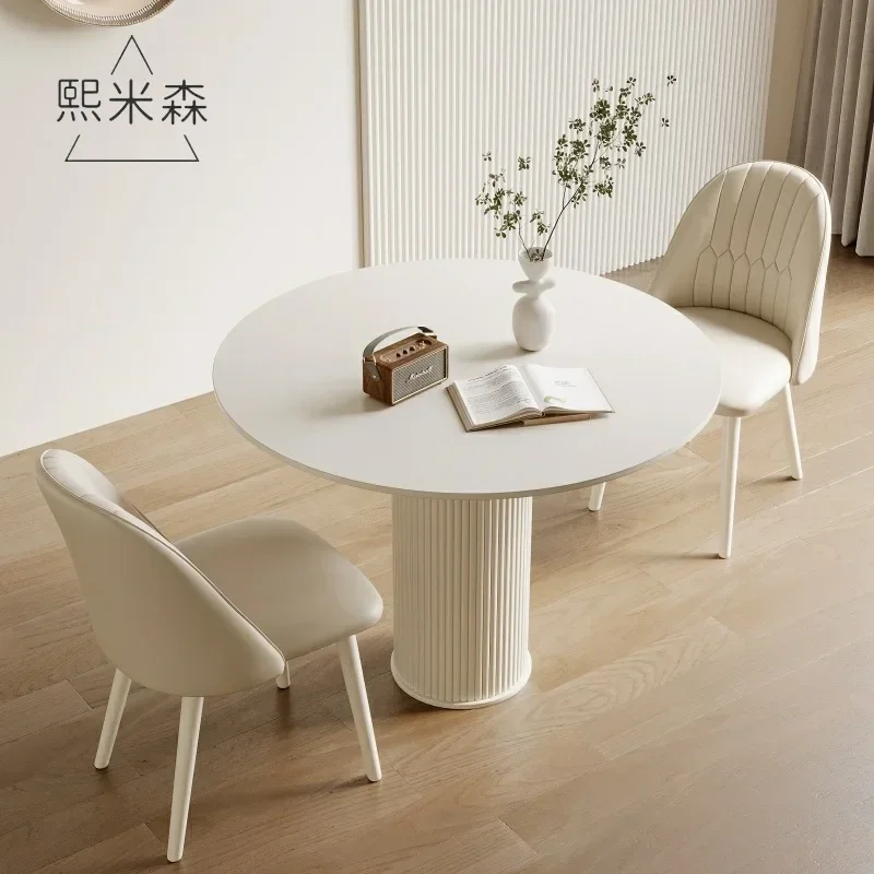 Round dining table Household slate negotiation table and chair combination Modern simple Roman column round table