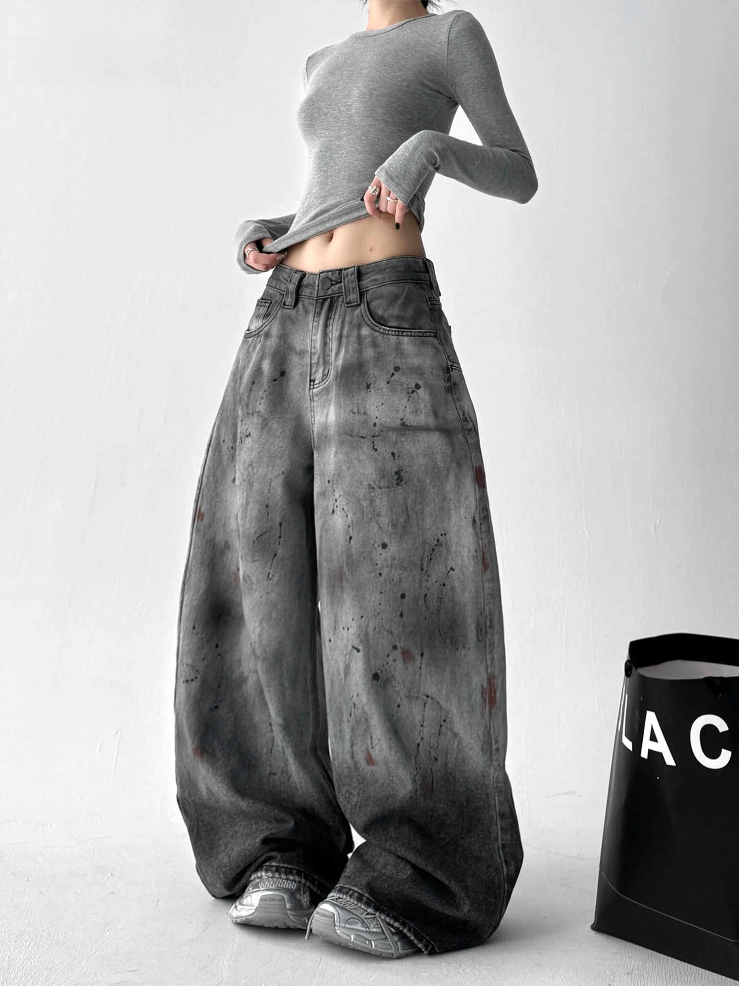 

High Waist Loose Wide Leg fiti Denim Jeans Women's Casual Trousers Spring Autumn New Sle Floor-Length Loose Fit Jeans