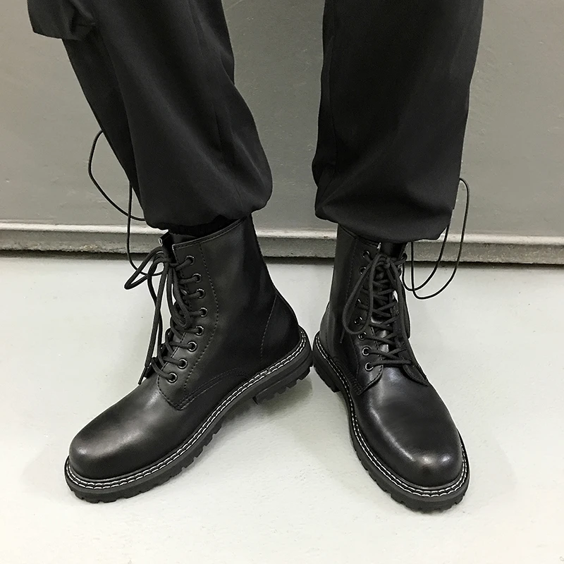 

Men High Top Boots PU Thick Sole Fashionable Comfortable Classic Motorcycle Boots Men Boots Sizes 37-47