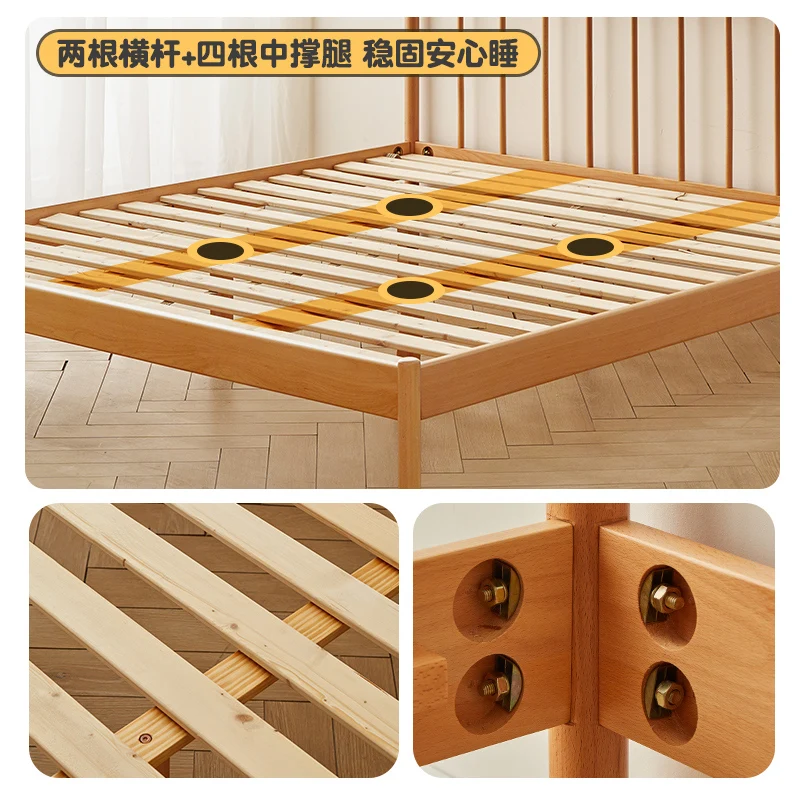 Nordic Solid Wood Bed Windsor Bed Modern Simple Home Bedroom 1.8m Double Bed Small Unit 1.5m Single Bed