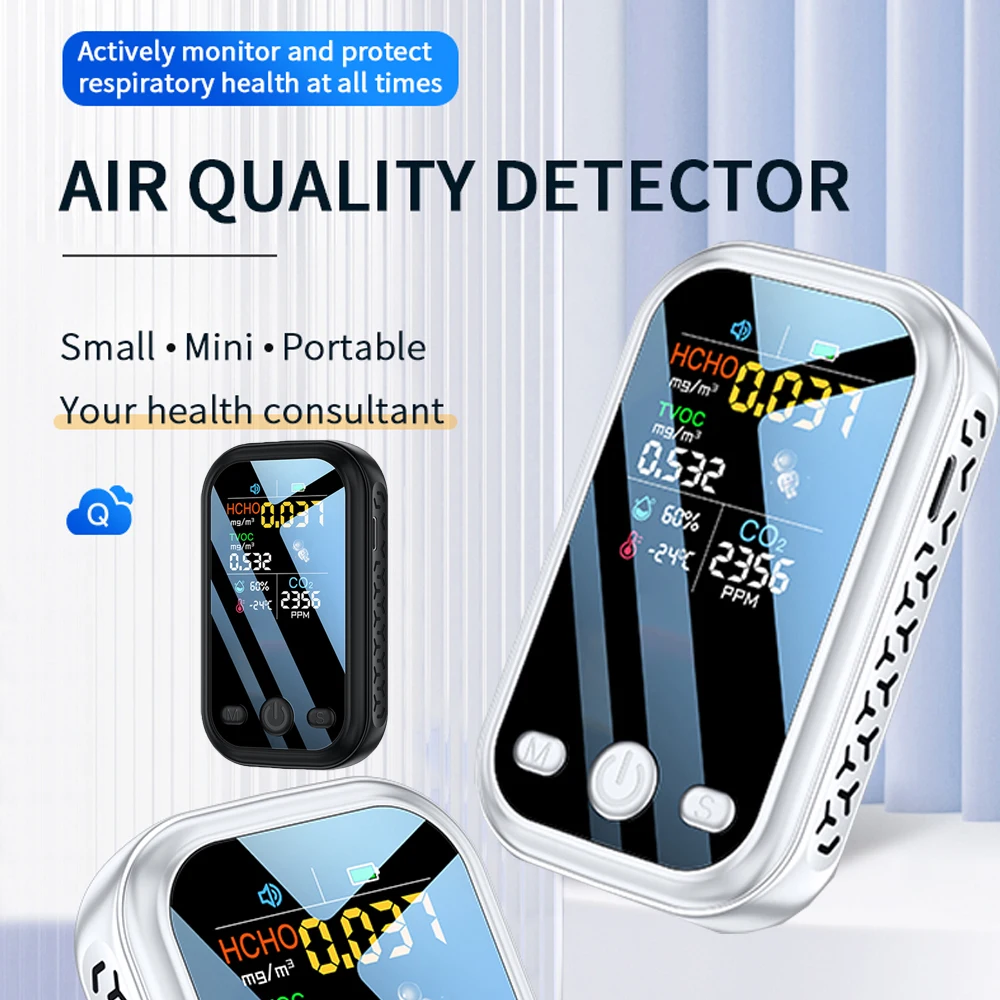 5 in 1 Mini Air Quality Detector HCHO TVOC CO2 Temperature Humidity Tester High Sensitive Semiconductor Sensors Home Air Monitor