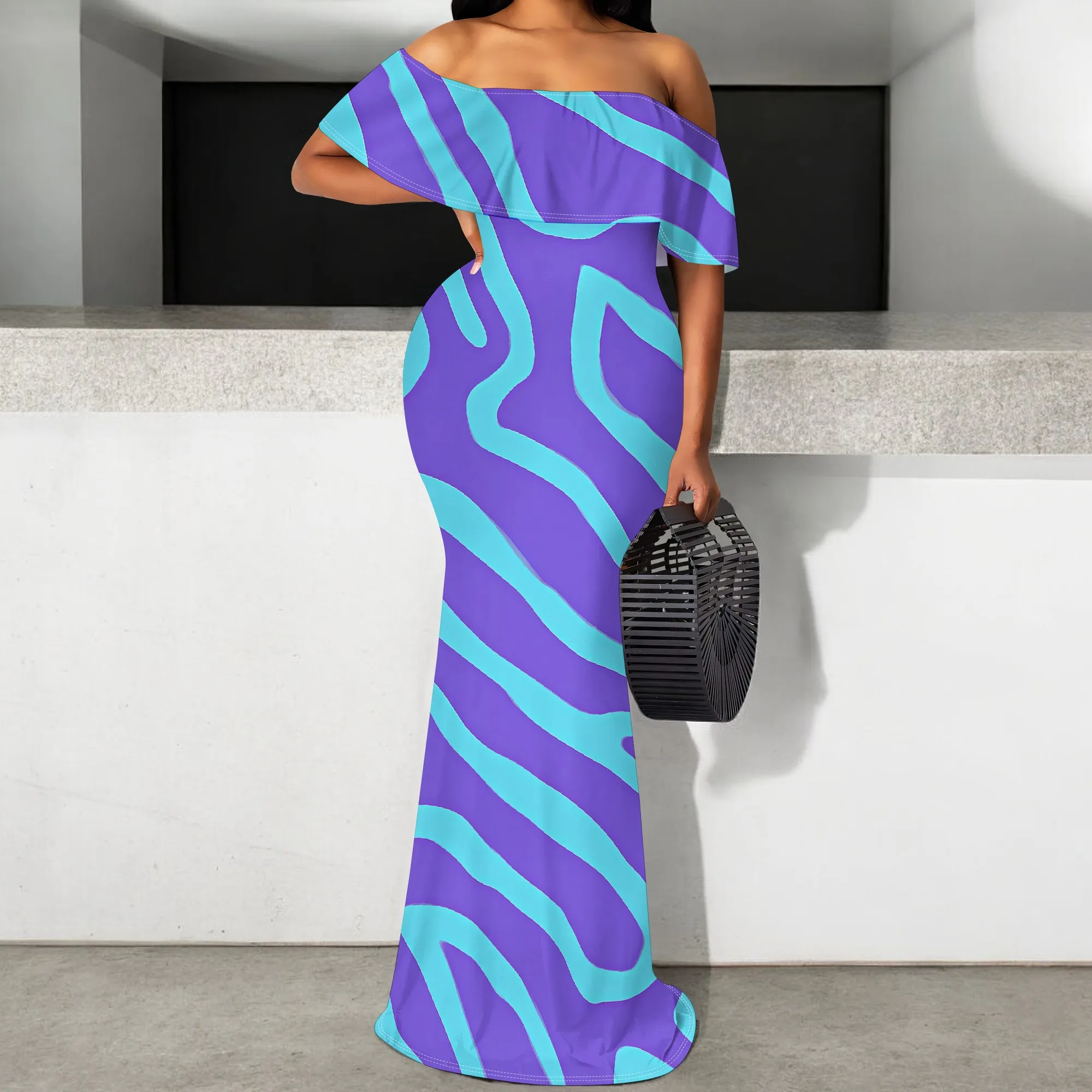 

Women’s Off Shoulder Abstract Striped Maxi Dress S-3XL Stylish Summer Dress for Beach Party