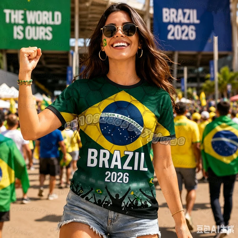 2026 Women BRAZIL Soccer fans Cheerleaders Uniform Jersey Personalized Football Jersey For Men Women Youth Short Sleeve T-Shirt