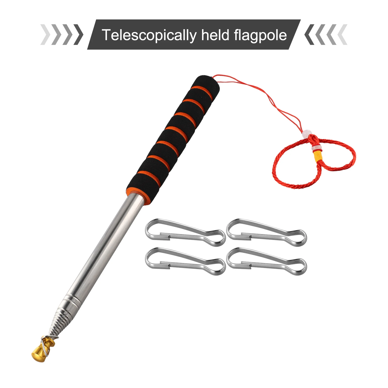 1pc 3Meters Telescopic Handheld Flagpole W/ Clips Telescopic Handheld Orange Flagpole Handle For Parades Rallies Sporting Events