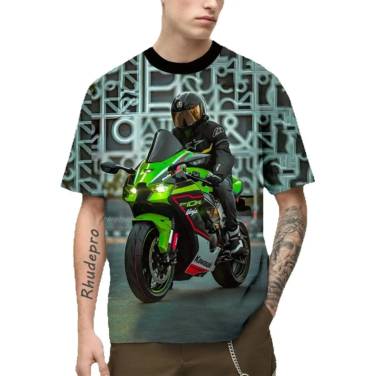 

Летняя мужская футболка с круглым вырезом и короткими рукавами Kawasaki с мотоциклетным принтом, дышащая, быстросохнущая, спортивный, удобный спортивный топ