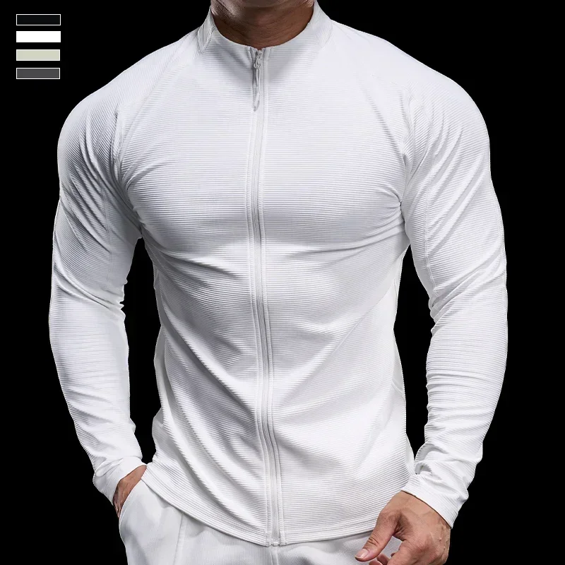 Men Sports Fitness Jacket Autumn Elastic Quick-drying Slim Long-sleeved Gym Training Clothes Outdoor Running Zipper Coat