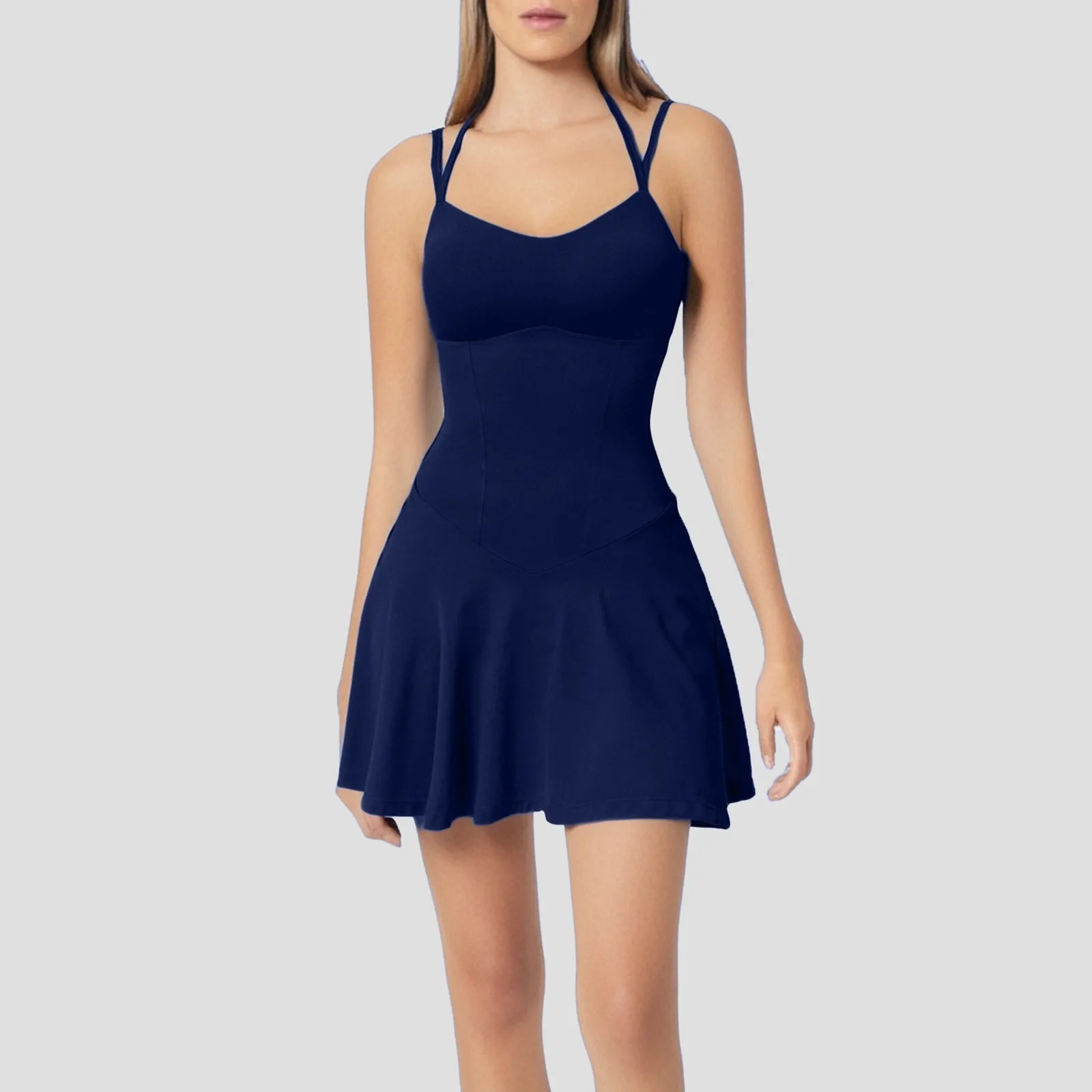 

New Women Tennis Skirts Fitness Gym Clothes Yoga Jumpsuit Tracksuit Set Running Sport One Piece Sleeveless Suspender Slip Dress