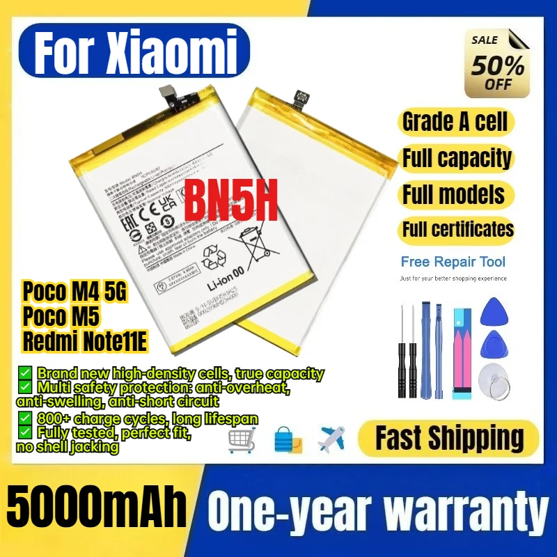 BN5H for Xiaomi Poco M4 5G/Poco M5/Redmi Note11E Phone Battery 0 Cycle  High Capacity Battery Replacement Bateria Grade A Cell