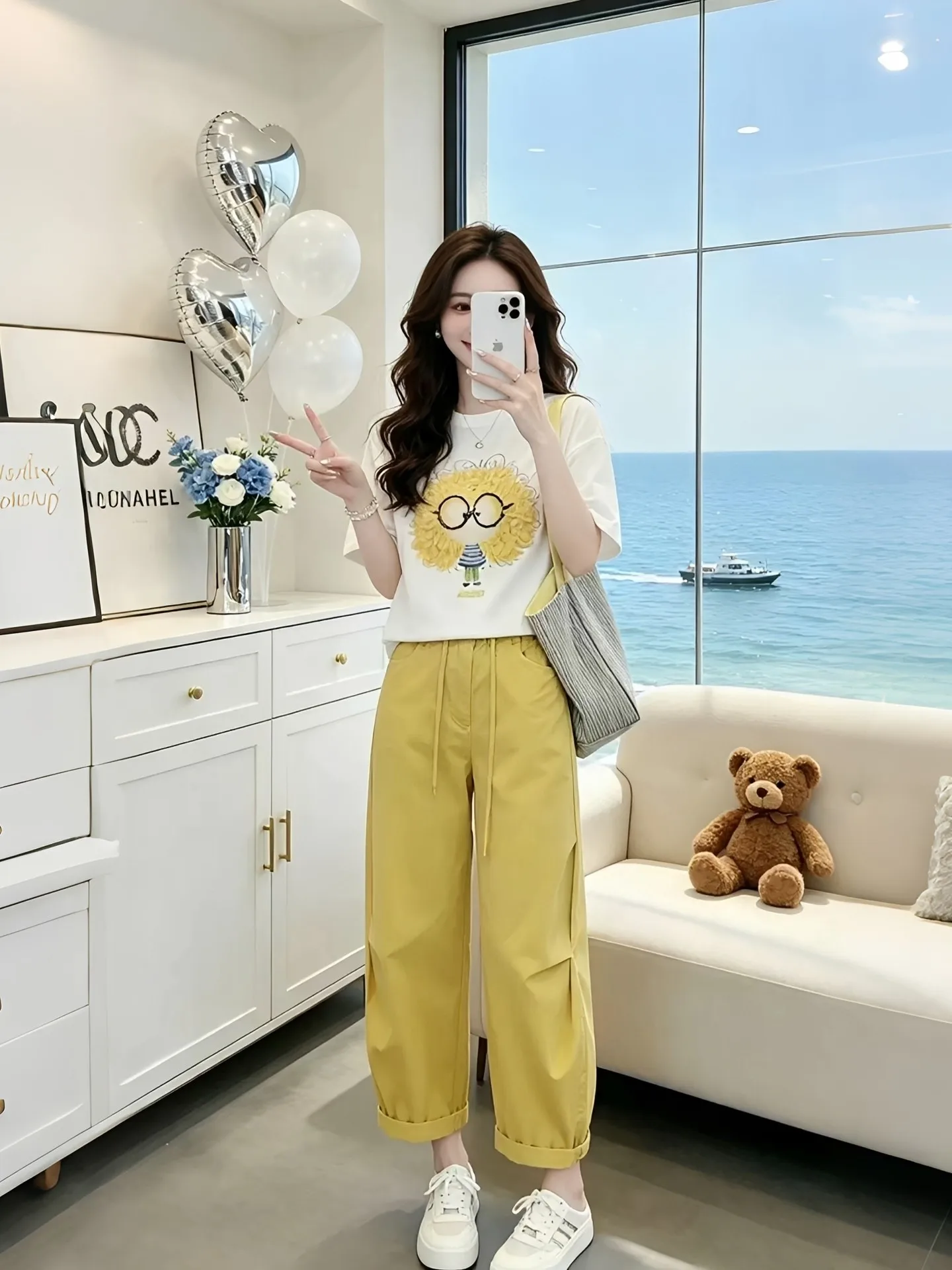 

Slimming Printed Short Sleeve Loose Casual Pants Set Summer Fashion Trend New Arrival Women's Comfortable Breathable T-Shirt