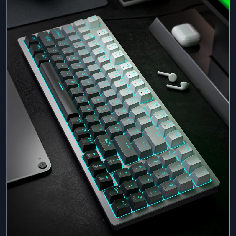 Teclado mecânico com fio cinza, retroiluminação, cor gradiente, 94 teclas, interruptor vermelho, teclado para trabalho, jogos, escritório, casa