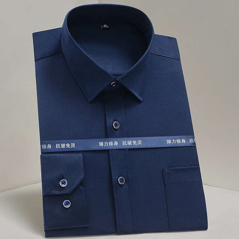 Men's Classic Non-Iron Stretch Solid Easy-Care Shirt Anti-Wrinkle Long-Sleeve Regular Fit Formal Business Dress Shirt
