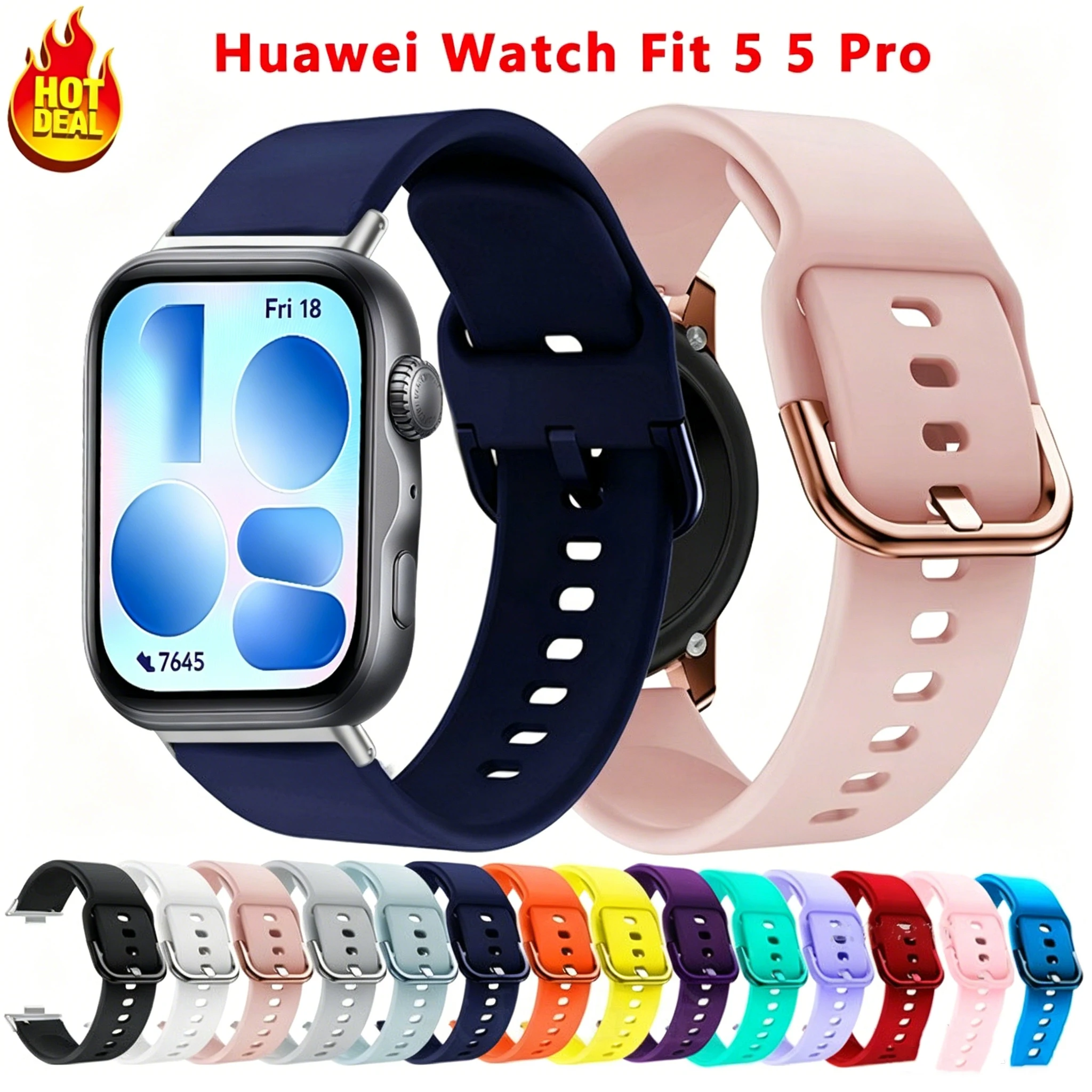 Correa de silicona para Huawei Watch FIT 5 FIT 5 Pro, correa de reloj con hebilla de metal, pulsera deportiva para Huawei Fit 3 4, accesorios.
