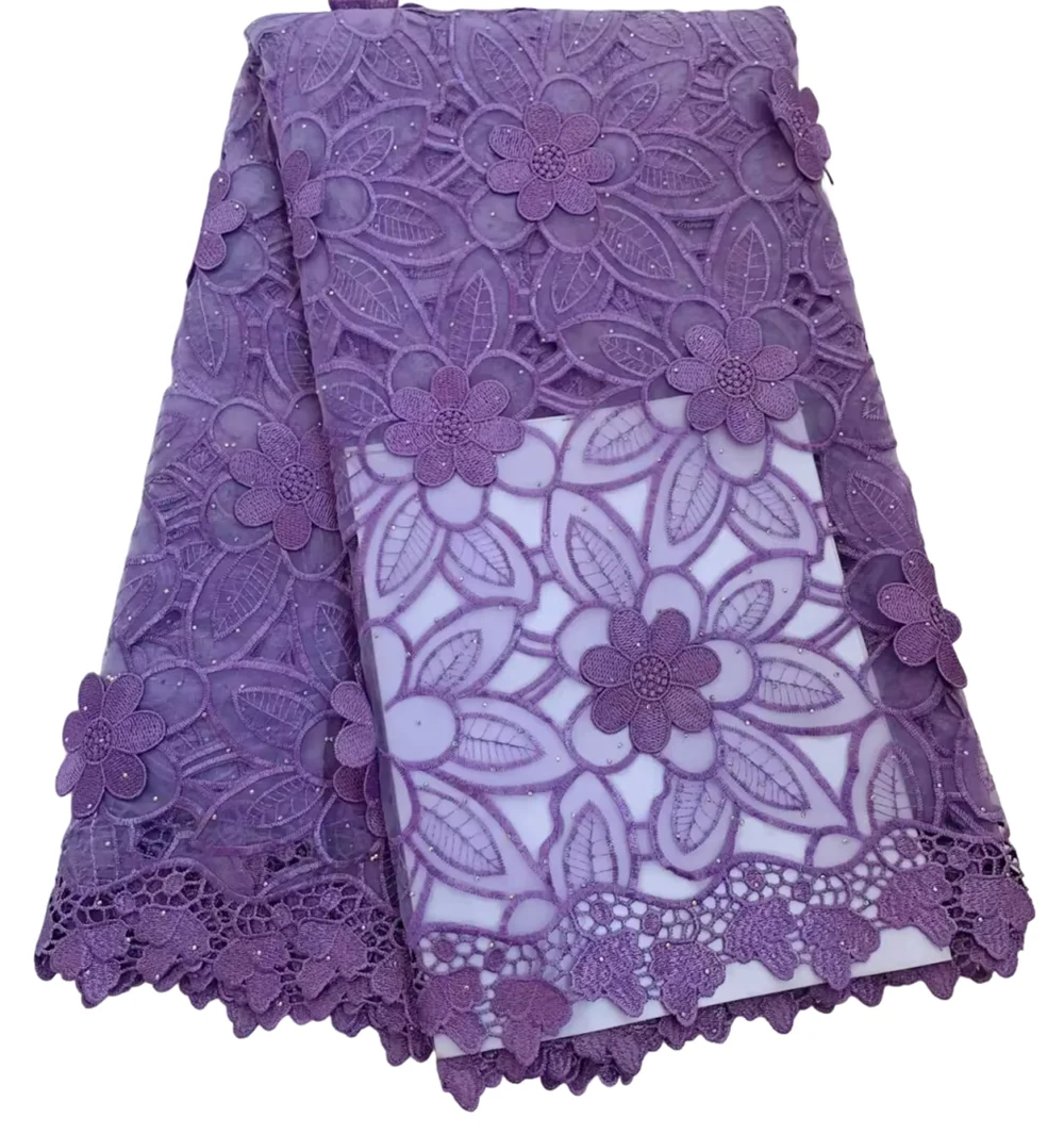

Wholesale African 3D Flower Cord Guipure Stone Lace Fabric Chantilly Water Soluble Nigerian French Asoebi For Party Dresses 2026