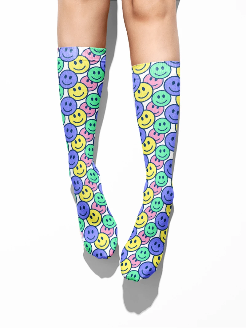 Calcetines largos con estampado de expresión divertida para mujer, medias Kawaii, Harajuku, cómodas, para Halloween, superventas