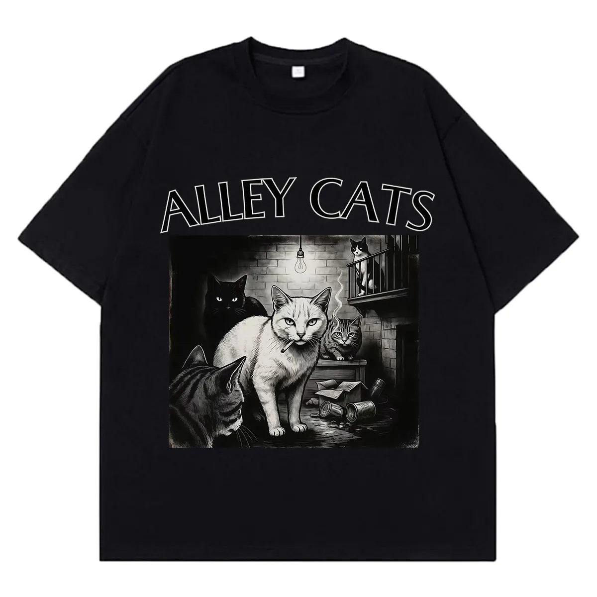 Funny Alley Cats Meme T-shirt Men Women Vintage T-Shirt Summer Short-sleeved Loose Casual Cotton Oversized T-shirts Streetwear