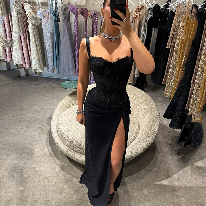 

Thinyfull Sexy Mermaid Prom Evening Dresses Sweetheart Sleeveless Lace Party Dress Black Night Cocktail Prom Gowns Customized