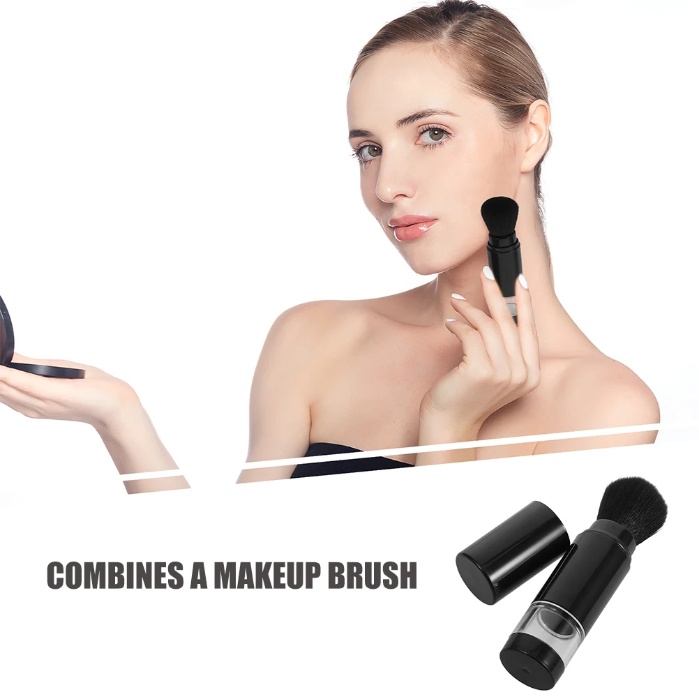 แปรงแต่งหน้าแบบพกพา 2 ชิ้น พร้อมที่จ่ายแป้ง ขนแปรงความหนาแน่นสูง สำหรับการแต่งหน้าระหว่างเดินทาง ใช้ได้กับบลัชออนและใบหน้า เติมแป้งได้