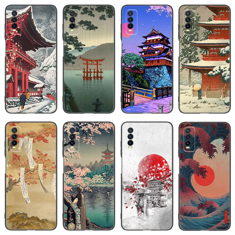 Ukiyo-e Japanese Style Art Silicone Phone Case For V27 V30 Pro V29e Y27 Y55 Y78 5G Y02S Y15S Y17S Y21S Y33S Y76S Y16 Y22 Y35 Y36