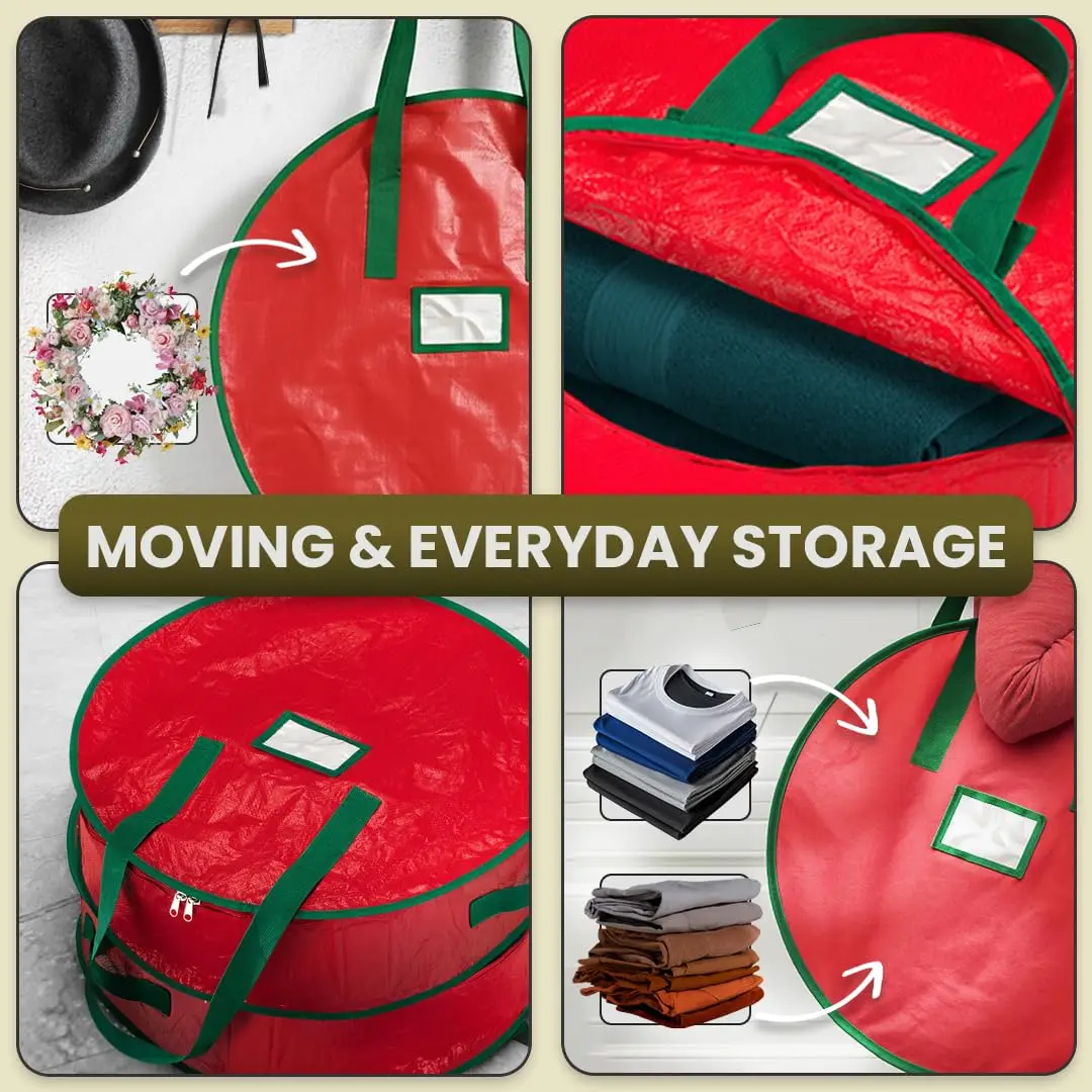 Water-Resistant Christmas Wreath Storage Bag Holder 20/30/36 Inch - Christmas Wreath Plastic Storage Container view 6