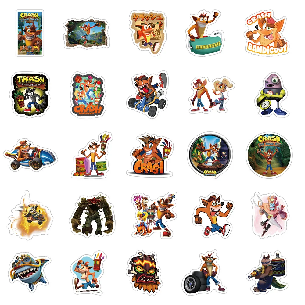 10/30/60PCS Crash Bandicoot Game Stickers Waterproof Laptop Phone Motorcycle Suitcase Skateboard Bike Car Cool Graffiti Kids Toy